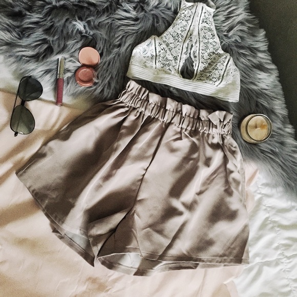 Pants - Satin silky ruched high waisted mauve dressy short